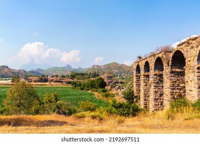 Roman Aqueduct At Aspendos, Part Of Water Supply Ancient System. Antalya Region, Turkey (Turkiye). History And Archaeology Background