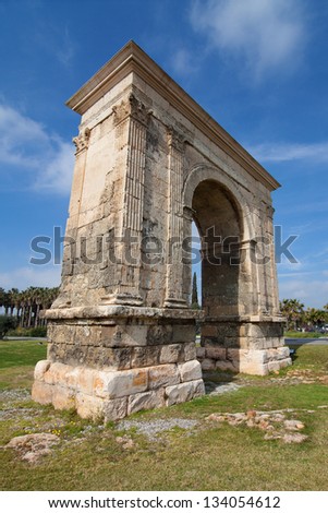 Roman arch of Bera in Tarragona, Catalonia, Spain.