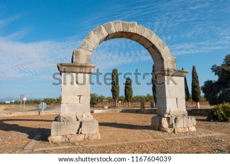 Roman arch on the camino de santiago and via augusta de cabanes, Spain