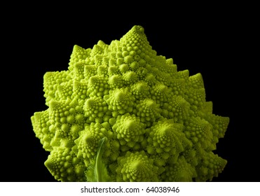 Roman broccoli isolated on black background