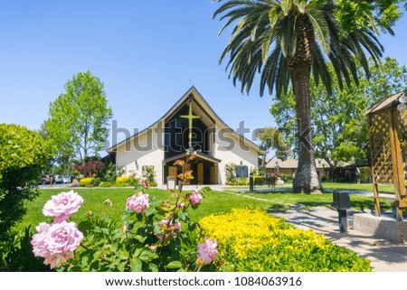 Roman Catholic Church building and garden, Santa Clara, San Francisco bay area, California