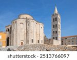 Roman Catholic Church of Saint Donatus from the Byzantine period in the historic center of an old town on the Mediterranean. Old round church made of white stone, Donatus of Zadar, Dalmatia, Croatia