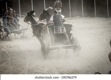 Roman Chariot In A Fight Of Gladiators, Bloody Circus