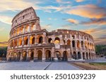 Roman Coliseum under the clouds at sunset, summer view, Italy, no people