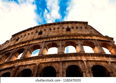 Roman Colloseum In Rome, Italy - Low Angle