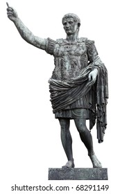 Roman Emperor Augustus Caesar Statue Isolated On White, Clipping Path Included