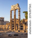 Roman Forum, also known as Foro di Cesare, or Forum of Caesar, in Rome, Italy, at sunrise.