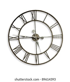 A Roman Numeral Metal Wall Clock. Clipping Path Included.