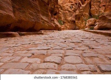 Roman road in the historic city of Petra, ancient capital of the Nabateans in Jordan, the Middle East, Asia, Unesco World Heritage Site
