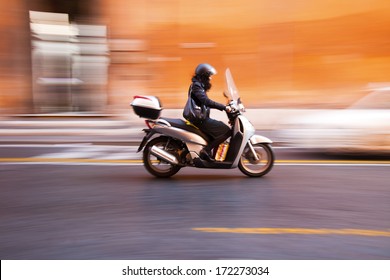 Roman Scooter With Motion Blur, Rome Italy 