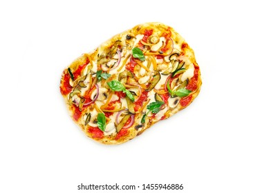Roman Square Vegetarian Pizza Isolated On White Background, Top View