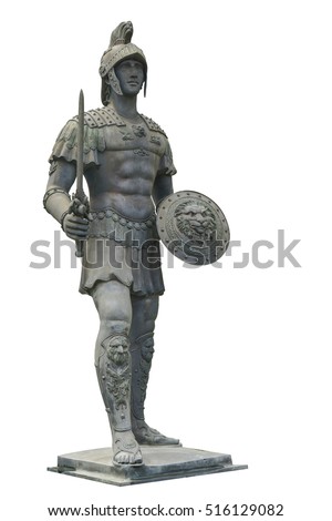 Roman statue solder doll isolated on white background. This has clipping path.