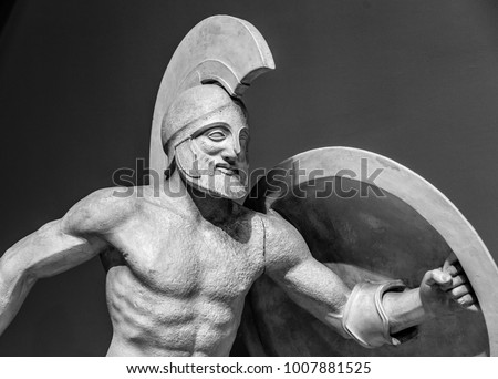 Roman statue of warrior in helmet