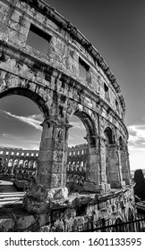 Roman Temple Colloseum Amphitheatre In Pula Croatia Black And White Photography