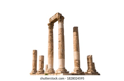 The Roman Temple of Hercules (Amman Citadel, Jordan) isolated on white background - Shutterstock ID 1828024595