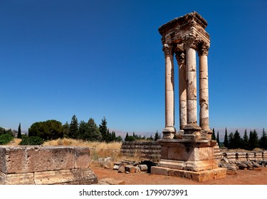 Roman Tetrapylon Marking The Major Intersection Of Ancient Aanjar, Lebanon.  Capital Of Umayyad Dynasty, First Arab Empire. UNESCO World Heritage Site.