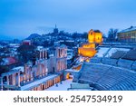 The Roman theatre of Plovdiv at night-one of world