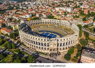 Roman Time Arena In Pula, Detail, Croatia. UNESCO World Heritage Site.