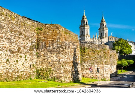 The Roman walls and the Saint Mary Cathedral in Lugo - Galicia, Spain