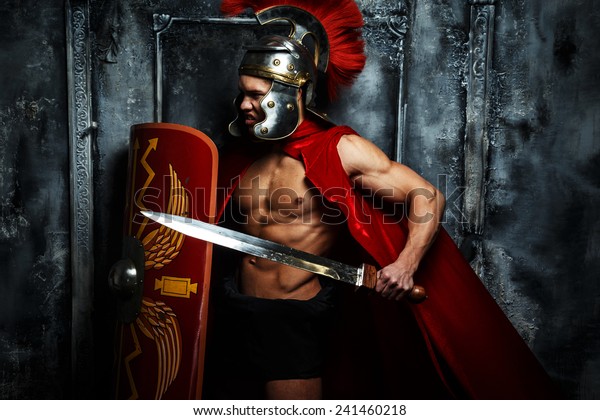 Roman Warrior Muscular Body Holding Sword Stock Photo (edit Now) 241460218