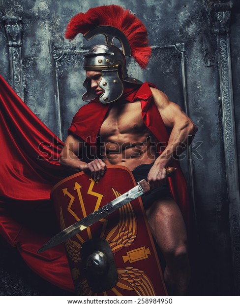 Roman Warrior Muscular Body Holding Sword Stock Photo 258984950 ...