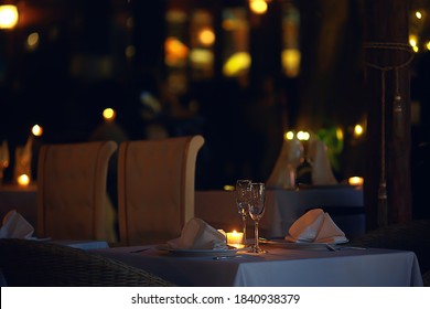 romance dinner restaurant table setting, background in abstract bar table food and wine