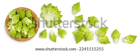 Romanesco broccoli cabbage or Roman Cauliflower isolated on white background . Top view with copy space for your text. Flat lay