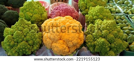 Romanesco broccoli or Roman cauliflower, Orange or “cheddar” cauliflower and Purple Cauliflower