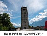 The Romanesque church of St. Peter. Ruins of the tower at Goldswil a stunning view over Interlaken, Switzerland