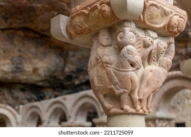 Romanesque Cloister Of The Royal Monastery Of San Juan De La Peña Located In Botaya, Southwest Of Jaca, Huesca, Aragon, Spain. It Was The Most Important Monastery In Aragon In The High Middle Ages.