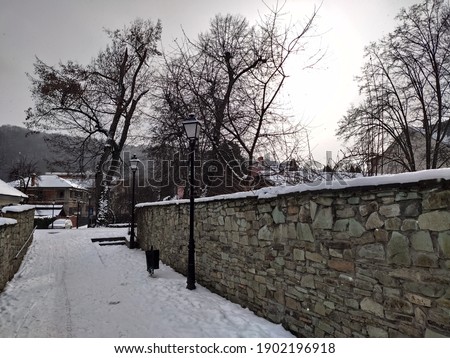 Romania ,Bistrita,  January 2021, stone wall near the Dogar's Wall