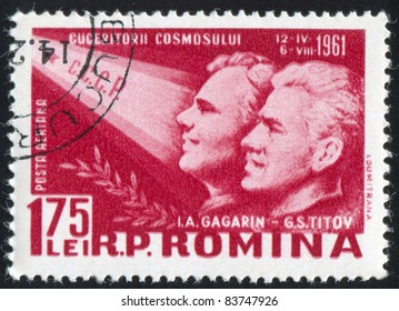 ROMANIA - CIRCA 1961: Stamp Printed By Romania, Shows Yuri A. Gagarin And Gherman S. Titov, Circa 1961