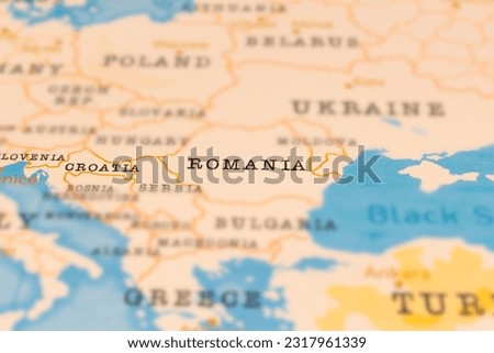 Romania in Focus on a Tilted Map.