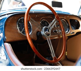 Romania Sinaia. Exhibition of retro cars on a sunny day - Powered by Shutterstock