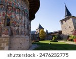 Romania, Transylvania, Bucovina, Suceava County.  16th C. painted Eastern Orthodox. Sucevita Monastery.