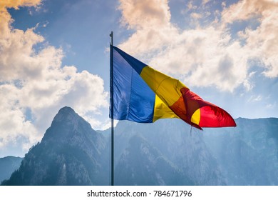 Romanian flag at sunset