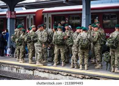 Romanian Military Man Waiting For Train At Bucharest Railstation, Romania, 2022