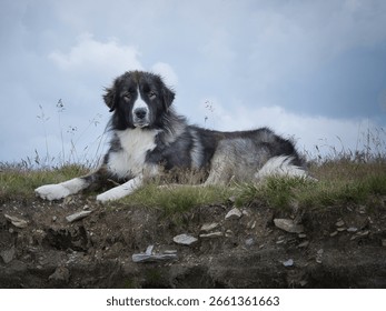 Romanian Shepherd Dog lying on the grass