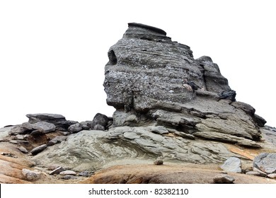 Romanian Sphinx, geological phenomenon formed through erosion, isolated on white - Shutterstock ID 82382110