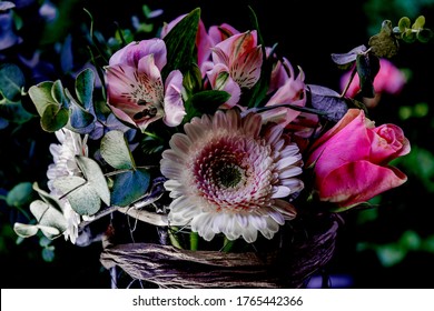 Romantic Background With A Bouquet Of Flowers In Dark And Moody