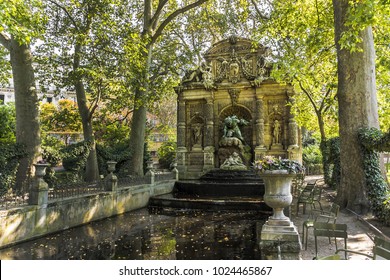 Romantic Baroque Medici Fountain designed in the early XVII century in Luxembourg Gardens (Jardin du Luxembourg). Paris. France.