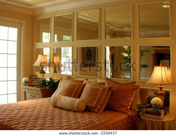 Romantic Bedroom Mirrors Decorating Wall Stock Photo Edit