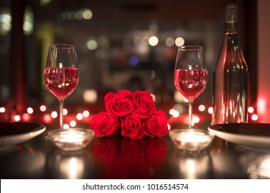 Romantic Candle Light Dinner Date Setting.