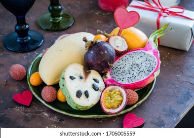 Romantic Candlelight Dinner With Tropical Fruits.