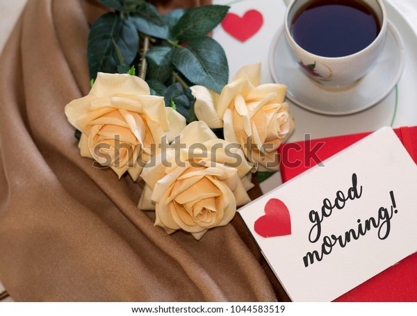 Romantic Card Concept Morning Tea Bouquet Royalty Free Stock Image