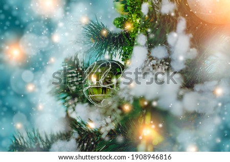 Romantic Christmastree with balls. Christmas background.