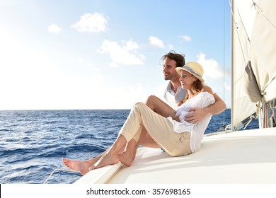 Romantic Couple Enjoying Sail Cruise On Caribbean Sea