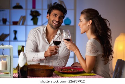 Romantic Couple Having Dinner At Home.