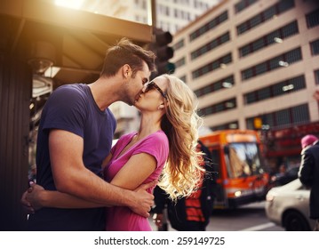 Romantic Couple Kissing In Down Town Los Angeles