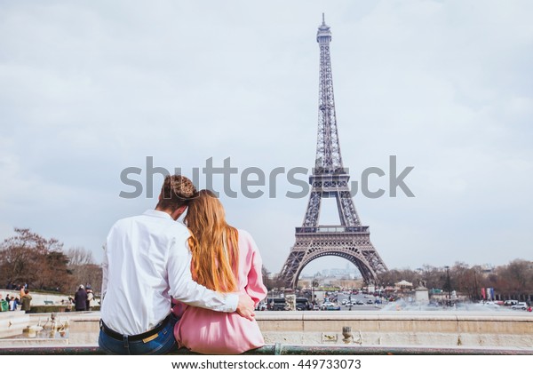 Romantic Couple Looking Eiffel Tower Paris Stock Photo Edit Now